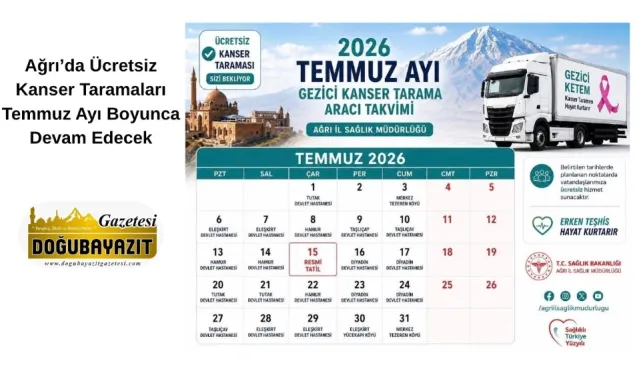 Ağrı’da Ücretsiz Kanser Taramaları Temmuz Ayı Boyunca Devam Edecek