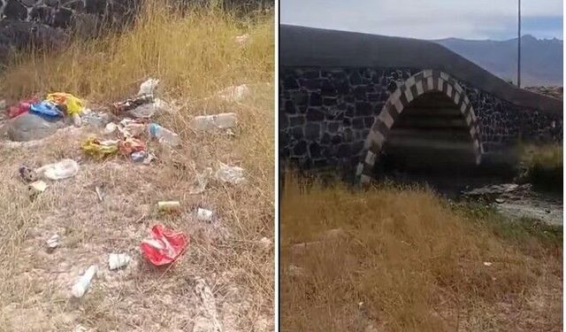 Ağrı Dağı manzaralı tarihi köprü çöplerin arasında kaldı