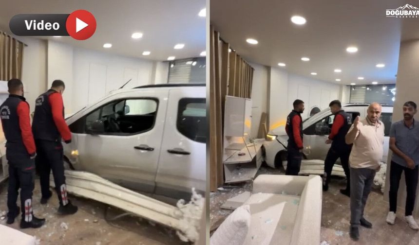 Doğubayazıt’ta Facianın Eşiğinden Dönüldü! Araç Mağazaya Daldı, Esnaf Zarar Gördü