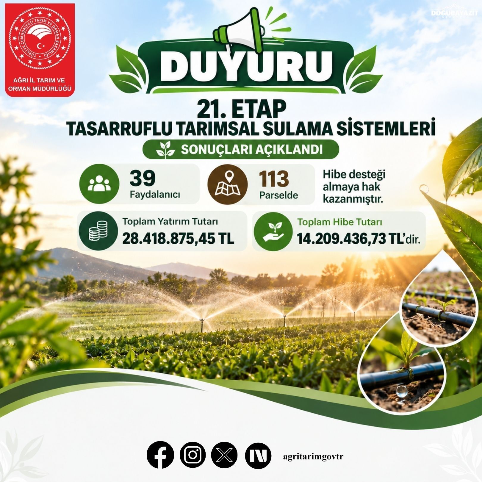 Ağrı’da 113 Parsel Hibe Desteği Kapsamına Alındı Sonuçlar Açıklandı1